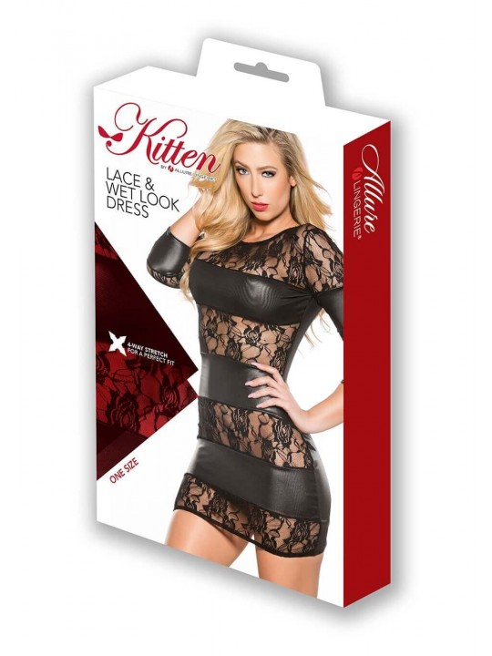 LACE SLEEVE DRESS & WET LOOK BANDS