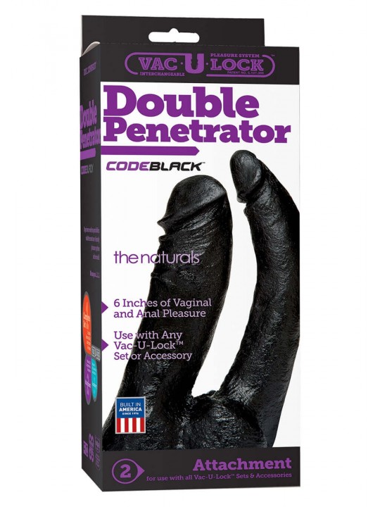 DILDO DOPPIO Naturale Nero 16cm Double Penetrator Vac-U-Lock''